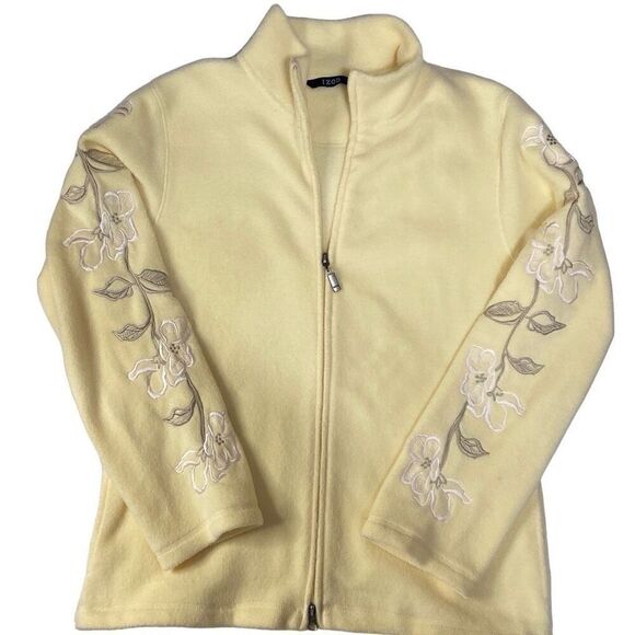 Vintage Izod Yellow Fleece Full Zip Jacket Embroidered Flower Leaf Women Medium - Picture 5 of 12